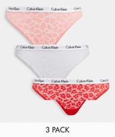 Calvin Klein Carousel - Set van 3 Braziliaanse slips met kant in roze, rood en grijs-Veelkleurig