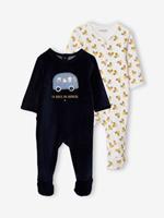 VERTBAUDET Set van 2 fluwelen Oeko Tex pyjama's 'met de auto' voor babyjongetje set inkt