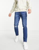 Only & Sons Smalle jeans met scheuren in middenblauw