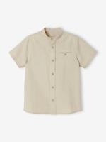 VERTBAUDET Overhemd van katoen/linnen met maokraag en korte mouwen voor jongens beige