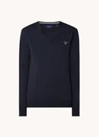 Gant Fijngebreide pullover met V-hals en logoborduring