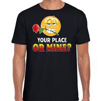 Bellatio Funny emoticon t-shirt Your place or mine Zwart