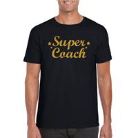 Bellatio Super Coach cadeau t-shirt met gouden glitters met Zwart