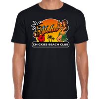 Bellatio Hawaii feest t-shirt / shirt Aloha chickies beach club voor heren - Zwart