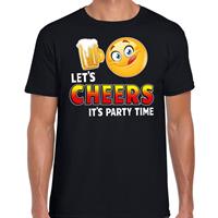 Bellatio Funny emoticon t-shirt Lets cheers it is partytime Zwart