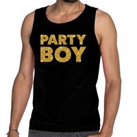 Bellatio Gouden party boy glitter tanktop / mouwloos shirt Zwart