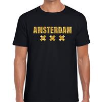 Bellatio Amsterdam gouden glitter tekst t-shirt Zwart