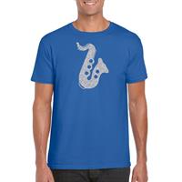 Bellatio Zilveren saxofoon / muziek t-shirt / kleding - Blauw