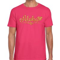 Bellatio Aloha gouden glitter hawaii t-shirt Roze