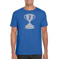 Bellatio Zilveren kampioens beker / nummer 2 t-shirt / kleding - Blauw