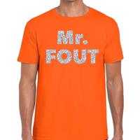 Bellatio Mr. Fout zilveren glitter tekst t-shirt Oranje