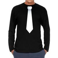 Bellatio Stropdas wit long sleeve t-shirt zwart voor heren- Zwart