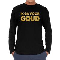 Bellatio Ik ga voor goud glitter long sleeve t- shirt zwart heren - Zwart