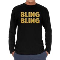 Bellatio Bling bling goud glitter long sleeve t- shirt zwart heren - Zwart