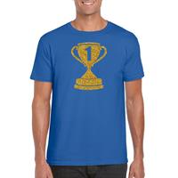 Bellatio Gouden kampioens beker / nummer 1 t-shirt / kleding - Blauw