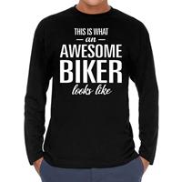 Bellatio Awesome Biker - geweldige motorrijder / motorliefhebber cadeau shirt long sleeve Zwart