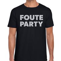 Bellatio Foute party zilveren glitter tekst t-shirt Zwart