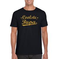 Bellatio Coolste papa t-shirt met gouden glitters op Zwart