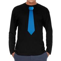 Bellatio Stropdas blauw long sleeve t-shirt zwart voor heren- Zwart