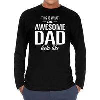 Bellatio Awesome dad kado shirt long sleeve zwart heren - Zwart