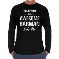 Bellatio Awesome Barman - geweldige barman cadeau shirt long sleeve Zwart