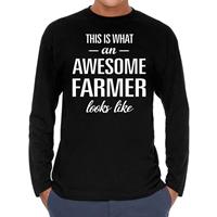 Bellatio Awesome Farmer - geweldige boer / agrarier cadeau shirt long sleeve Zwart