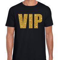 Bellatio VIP tekst t-shirt met gouden glitter letters voor heren - Zwart