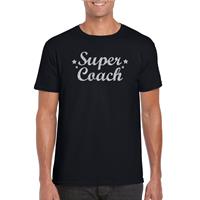 Bellatio Super Coach cadeau t-shirt met zilveren glitters met Zwart