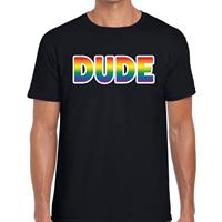 Bellatio Dude gaypride t-shirt - regenboog t-shirt Zwart