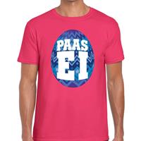 Bellatio Roze Paas t-shirt met blauw paasei - Pasen shirt voor heren - Pasen kleding