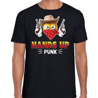 Bellatio Funny emoticon t-shirt hands up punk Zwart