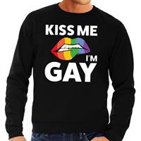 Bellatio Kiss me i am gay sweater Zwart