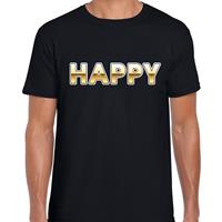 Bellatio Fun t-shirt Happy voor heren - Zwart
