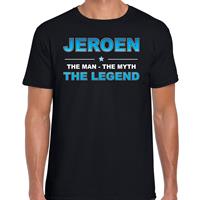 Bellatio Naam cadeau Jeroen - The man, The myth the legend t-shirt Zwart