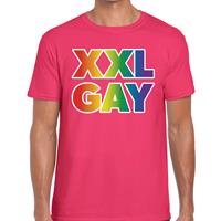 Bellatio Regenboog XXL gay pride / parade fuchsia t-shirt voor heren - LHBT evenement shirts kleding / outfit