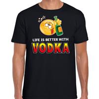 Bellatio Funny emoticon t-shirt Life is better with vodka Zwart
