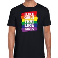 Bellatio I like girls that like girls - gay pride t-shirt Zwart