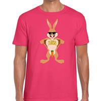 Bellatio Roze Paas t-shirt stoere paashaas - Pasen shirt voor heren - Pasen kleding