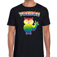 Bellatio Yoehoe gaypride knipogende uil t-shirt - Zwart