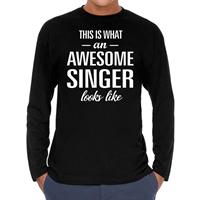 Bellatio Awesome Singer - geweldige zanger cadeau shirt long sleeve Zwart