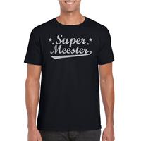 Bellatio Super meester cadeau t-shirt met zilveren glitters op Zwart