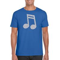 Bellatio Zilveren muziek noot / muziek feest t-shirt / kleding - Blauw