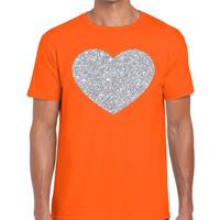 Bellatio Zilver hart glitter fun t-shirt Oranje