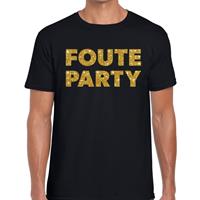 Bellatio Foute party gouden glitter tekst t-shirt Zwart