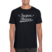 Bellatio Super broer cadeau t-shirt met zilveren glitters op Zwart