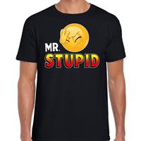 Bellatio Funny emoticon t-shirt Mr.stupid Zwart