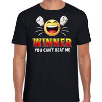 Bellatio Funny emoticon t-shirt winner you cant beat me Zwart