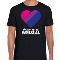Bellatio T-shirt proud to be bisexual - pride vlag hartje shirt - Zwart