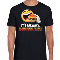 Bellatio Funny emoticon t-shirt its always burger time Zwart