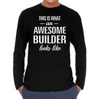 Bellatio Awesome Builder - geweldige bouwvakker / timmerman cadeau shirt long sleeve Zwart